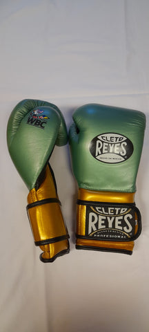 Gold/Green 16oz velcro sparring gloves SECONDS