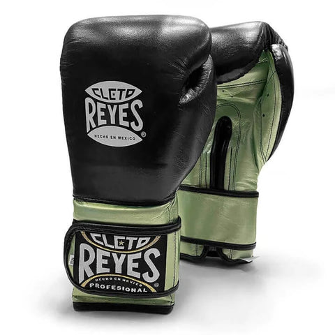 Cleto Reyes metallic green & black velcro sparring gloves